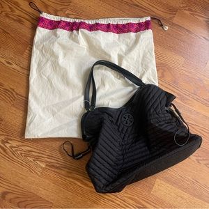 Tory Burch Quilted Nylon Slouchy Tote Black NWT